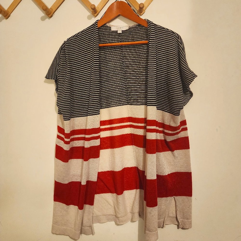 Loft red, white and blue striped open cardigan